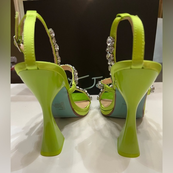 Betsey Johnson SB- Perry’s Bright Citron Rhinestone Sandals Heels - Picture 6 of 11
